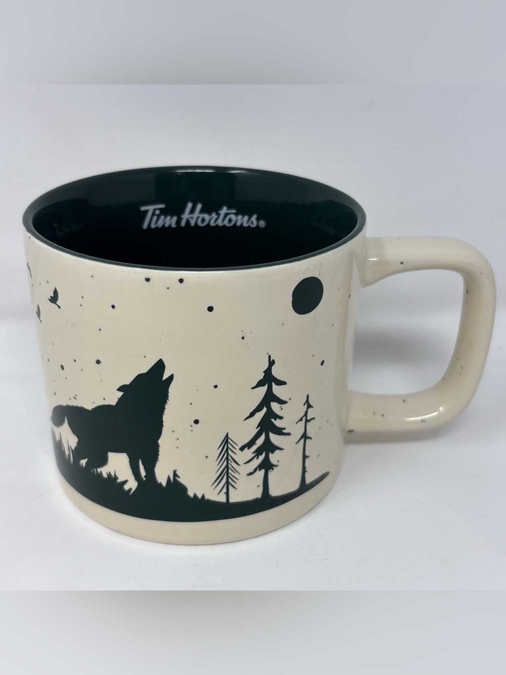 Tim Hortons Cream and Black Wolf Silhouette Mug